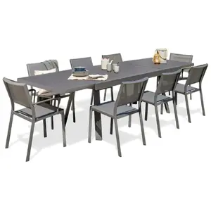 Comparateur de prix : DCB GARDEN Table de jardin STOCKHOLM-TB300-ALU à rallonge, 6 chaises STOCKHOLM-CH et 2 fauteuils STOCKHOLM-FT empilables