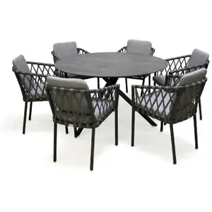 Comparateur de prix : PARIS GARDEN Table de jardin ronde PILAT-TB129 et 6 fauteuils PILAT-FT empilables
