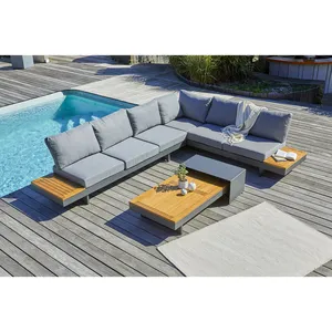 DCB GARDEN Salon de jardin d'angle 6 places en bois d'acacia et alu anthracite