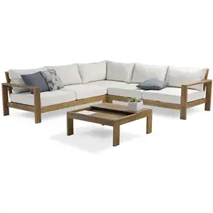 Comparateur de prix : DCB GARDEN Salon de jardin d'angle 5 places en aluminium effet bois - MAJORQUE