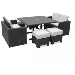 Comparateur de prix : Ensemble repas de jardin encastrable 8 places en résine tressée noire