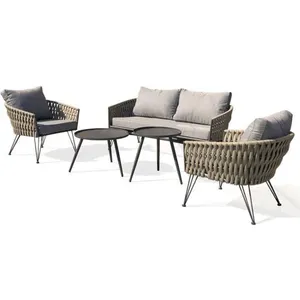 Comparateur de prix : Salon de jardin bas Capri corde tissée DCB Garden 4 personnes