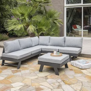 Comparateur de prix : DCB GARDEN Salon d'angle de jardin 6 places en aluminium gris anthracite