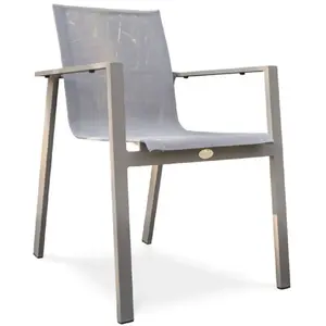 DCB GARDEN Fauteuil de jardin empilable en aluminium et toile plastifiée taupe pas cher