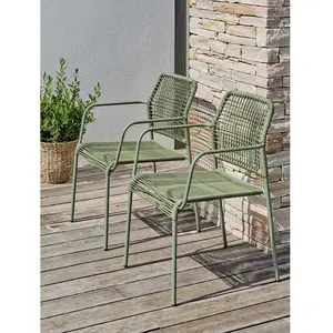Comparateur de prix : Lot composé de 2 fauteuils de jardin en corde et acier vert olive