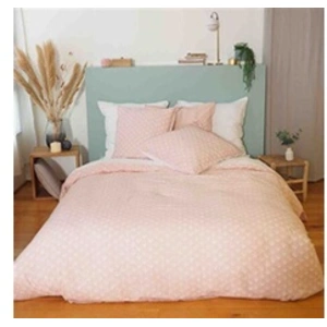 Housse De Rêve Parure de lit - Evi - Coton Lin lavé géométrique rose - 240x220 cm