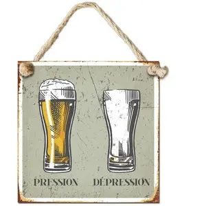 Retro SUD TRADING Plaque métal à suspendre PRESSION DEPRESSION 20 x 20 cm pas cher