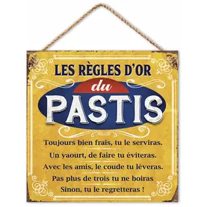STC Plaque déco - Règle d’or Pastis - Métal - Vintage - 20x20 cm - À suspendre pas cher