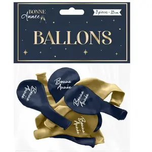 Ballons "Bonne Année" Bleu Marine / Or 30cm - Lot de 8 pas cher