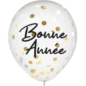 Ballons Confettis Bleu Marine / Or "Bonne Année" - Lot de 6 pas cher