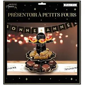 PRÉSENTOIR PETITS FOURS BONNE ANNÉE  Noir pas cher