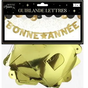三次元マスク GUIRLANDE LETTRES CARTON BONNE ANNÉE 2M OR pas cher