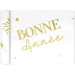 Comparateur de prix : CHEMIN DE TABLE INTISSÉ BONNE ANNÉE 28CMX4M BLANC