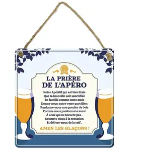 RueDeLaFete Plaque métal PRIERE DE L'APERO 20x20cm pas cher