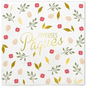 RueDeLaFete Sachet de 10 Serviettes Joyeuses Pâques en papier pas cher