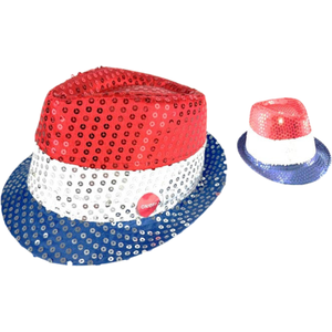 Chapeau Sequins LED Bleu Blanc Rouge Clignotant   Accessoire Supporter pas cher