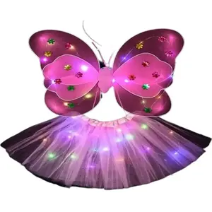 Costume de papillon LED rose (4 pièces) pas cher
