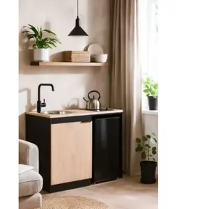 Kitchenette complète vitrocéramique noir et chêne H.94,5 x l.120 cm pas cher