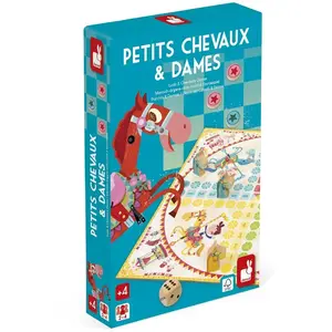 Janod Jeu De Société 2 En 1 Dames Et Petits Chevaux Multicolore pas cher