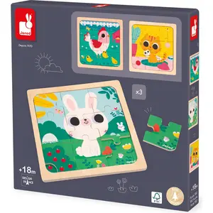 Comparateur de prix : Puzzle trio en bois Animaux Janod