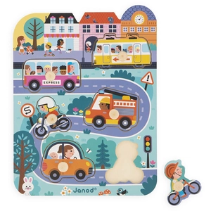 Puzzle en bois Dans la ville MULTICOLORE Janod pas cher