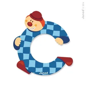 JANOD Lettre décorative Clown C en bois pas cher