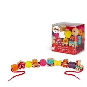 Juratoys Janod - Perles à enfiler en bois Cirque - Set de 42 Multicolore taille unique