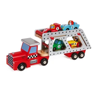 Comparateur de prix : Camion Porte-Voitures en bois JANOD Story Racing - Dès 2 Ans - Rouge
