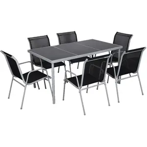 Comparateur de prix : Salon de jardin en acier et toile PVC 6 personnes LUSIANA