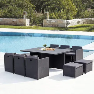 Concept Usine Table et chaise 10 places encastrables alu résine noir/gris pas cher