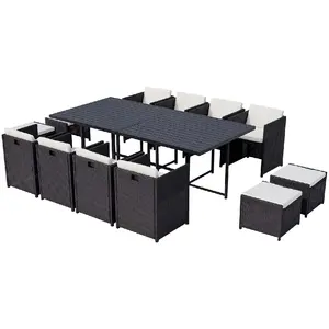 Comparateur de prix : Concept Usine Table et chaise 12 places encastrables alu résine noir/blanc