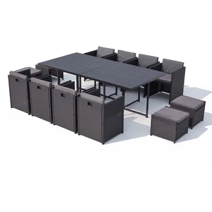 Concept Usine Table et chaise 12 places encastrables alu résine noir/gris pas cher