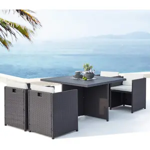 Concept Usine Table et chaise 4 places encastrables alu résine gris/blanc pas cher