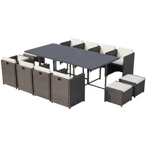 Comparateur de prix : Concept Usine Table et chaise 12 places encastrables alu résine gris/blanc