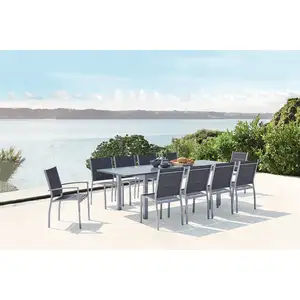 Comparateur de prix : CONCEPT USINE Table de jardin extensible et 10 chaises alu/toile PVC gris