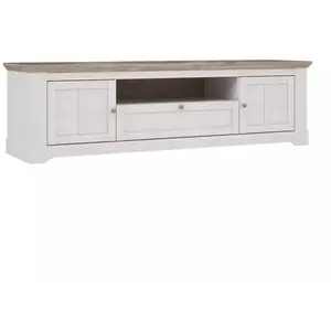 MEUBLETMOI Meuble tv 205 cm 2 portes 1 tiroir décor chêne blanchi - angele pas cher