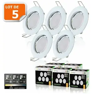 Comparateur de prix : LAMPESECOENERGIE 5 SPOTS LED DIMMABLE SANS VARIATEUR 7W eq.56w BLANC NEUTRE FINITION BLANC
