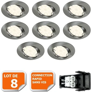 LampesEcoEnergie Lot de 8 spot led encastrable complet orientable alu brossé avec ampoule gu10 230v 5w, blanc neutre pas cher
