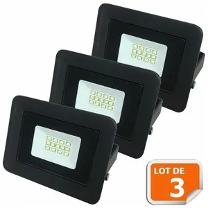 EUROBRYTE Lot de 3 LED Projecteur Lampe 10W Noir 6000K IP65 Extra PlatVendu parcdiscount