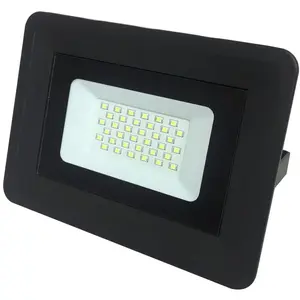 LAMPESECOENERGIE LED Projecteur Lampe 30W Noir 6000K IP65 Extra PlatVendu parcdiscount