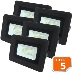 LAMPESECOENERGIE Lot de 5 LED Projecteur Lampe 30W Noir 6000K IP65 Extra Plat