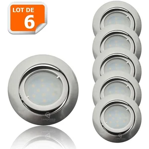 LAMPESECOENERGIE Lot de 6 Spot Led Encastrable Complete Satin Orientable lumière Blanc Neutre eq. 50W ref.895