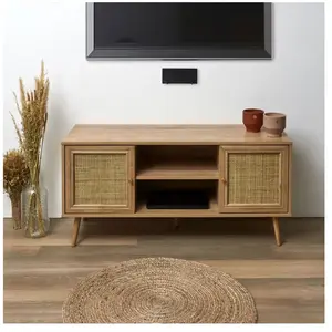 M&s - Meuble tv 2 portes 115x39x56,5 cm en bois et cannage naturel - h... pas cher