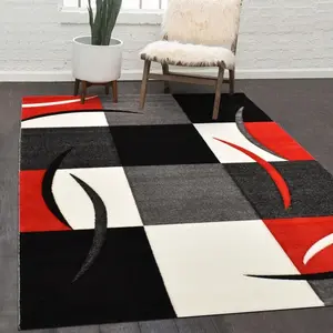 UNAMOURDETAPIS Tapis salon et chambre 160x230 rouge rectangle tissé motif damier COMMA pas cher