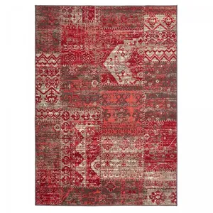 UNAMOURDETAPIS tapis chambre 80x150 tissé rouge rectangle motif ethnique AF1 PATWORK