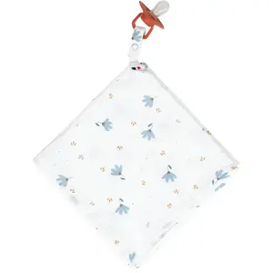 Sevira Kids Doudou Lange Attache Tétine En Gaze De Coton Blanc Imprimé Bleuet pas cher