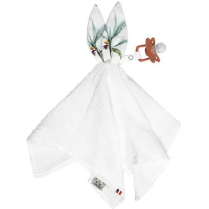 Sevira Kids Doudou lapin attache tétine en gaze de coton, Safari Blanc taille unique TU pas cher
