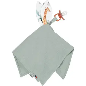 Sevira Kids - Doudou lapin attache tétine en gaze de coton Safari Blanc TU pas cher