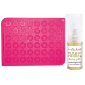 Scrapcooking Tapis silicone pour macarons + 1 poudre alimentaire irisée dorée - pas cher