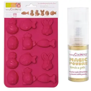 Scrapcooking Moule Chocolats de Pâques + 1 poudre alimentaire irisée dorée pas cher